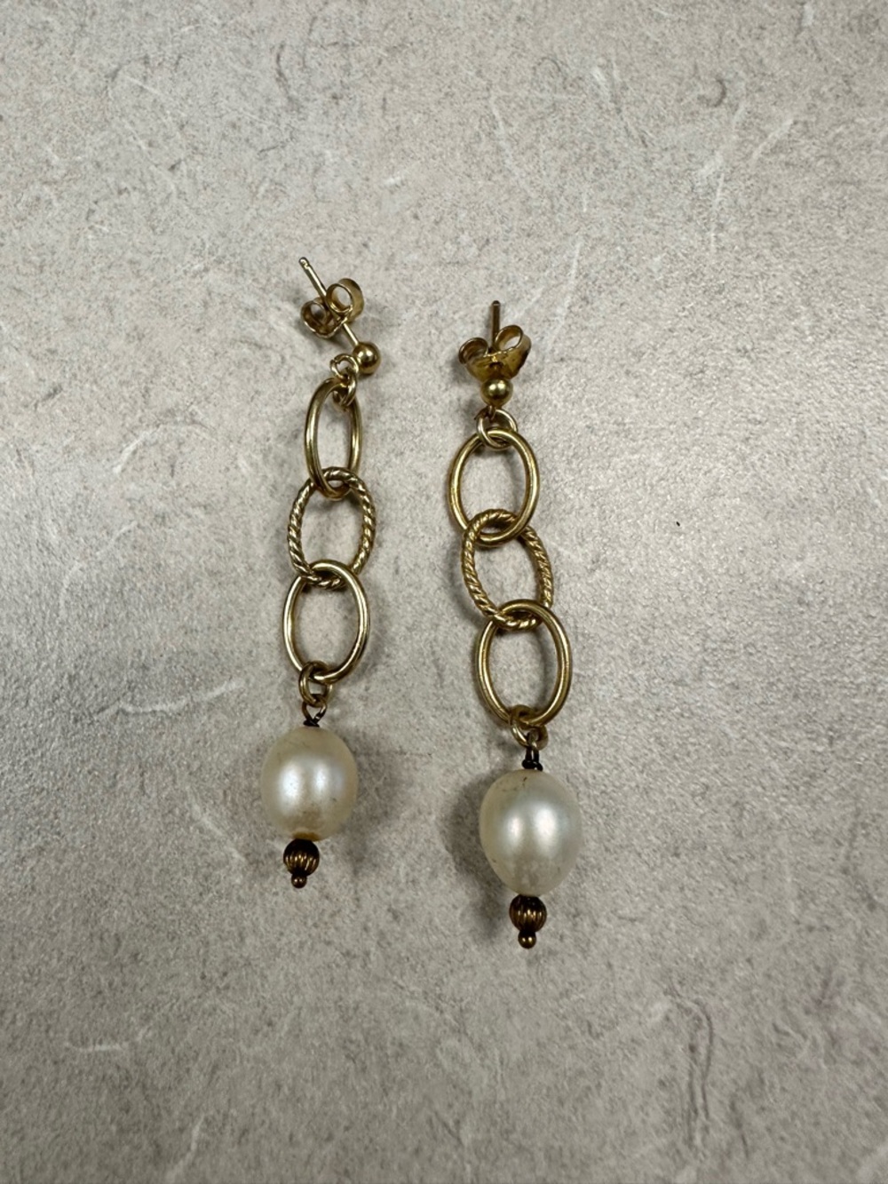 Italy Sterling Silver Vermeil Modernist Polished Twist Pearl Dangle Earrings 925